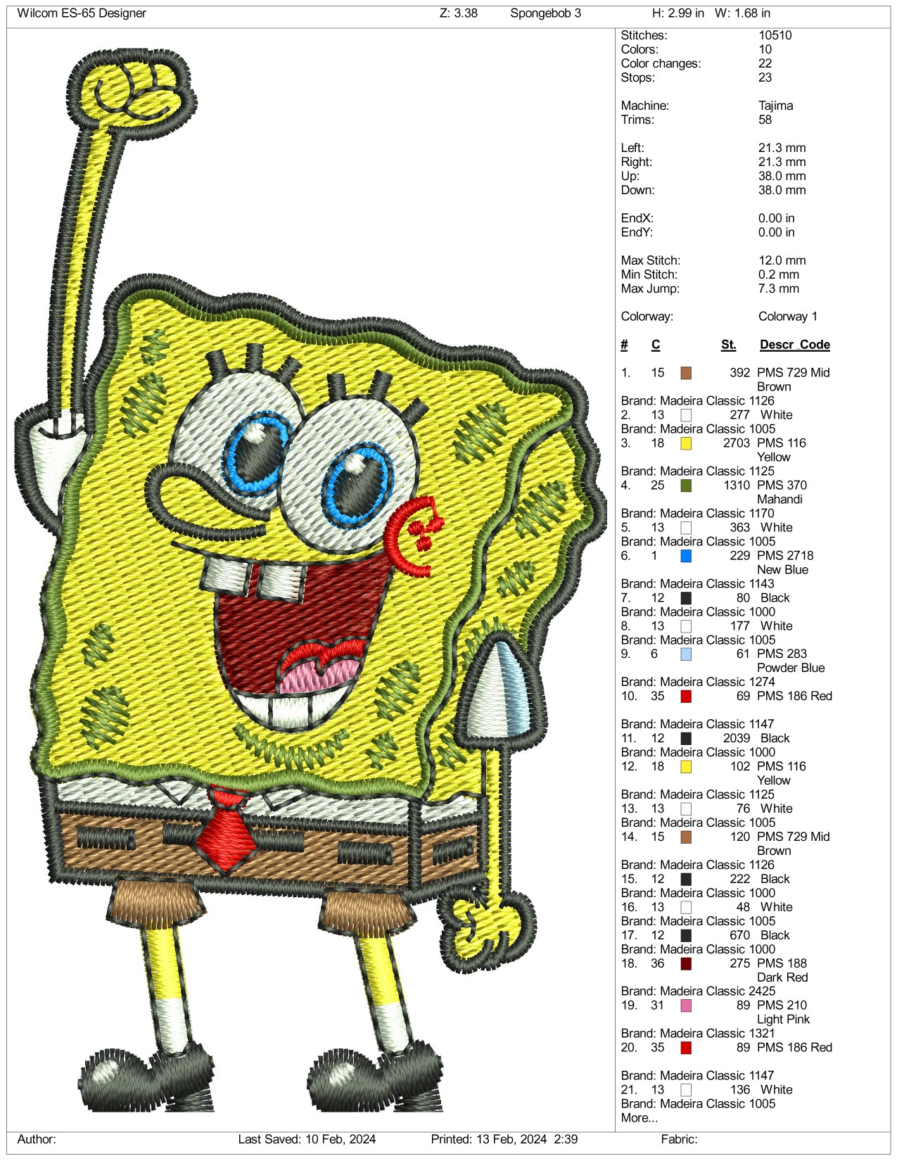 SpongeBob Embroidery Design Files - 3 Size's