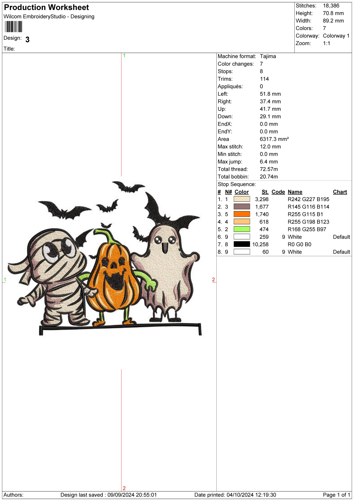 Ghost Stuff Embroidery Design Files - 5 Size's