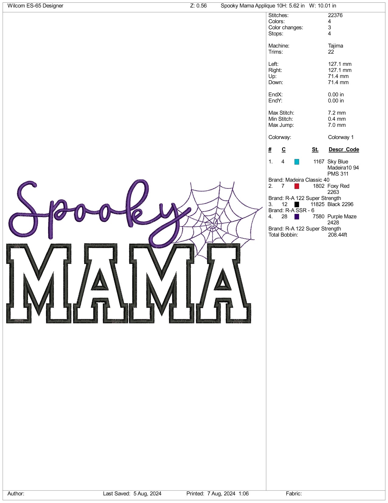 Spooky Mama Embroidery Design Files - 3 Size's