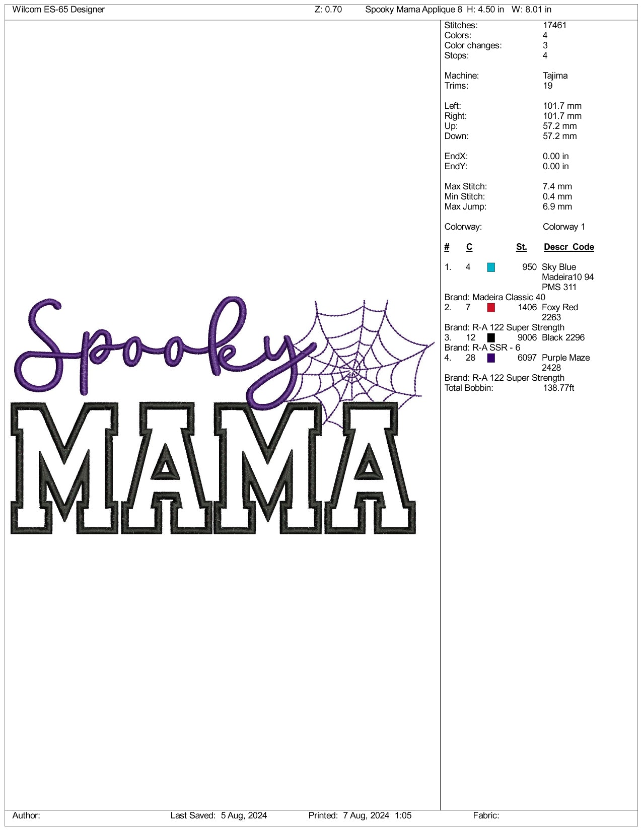 Spooky Mama Embroidery Design Files - 3 Size's