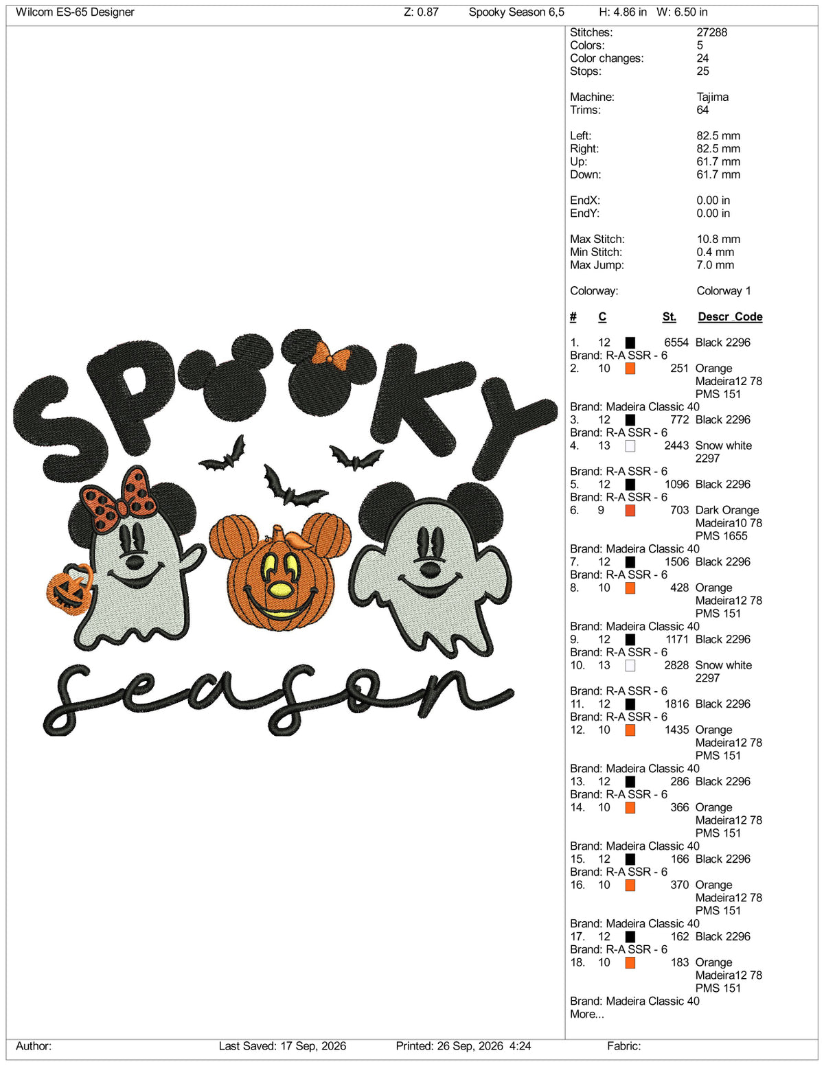Spooky Season Mickey Disney Embroidery Design Files - 3 Size's