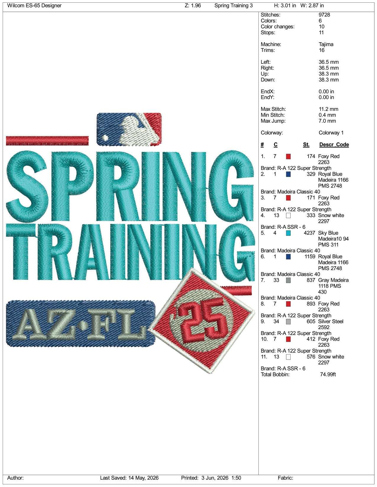Spring Training 25 Logo Embroidery Design Files - 3 Size's