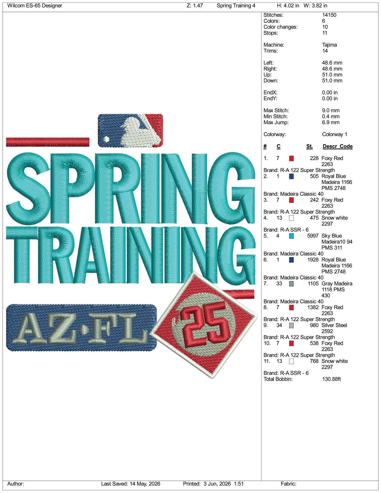 Spring Training 25 Logo Embroidery Design Files - 3 Size's