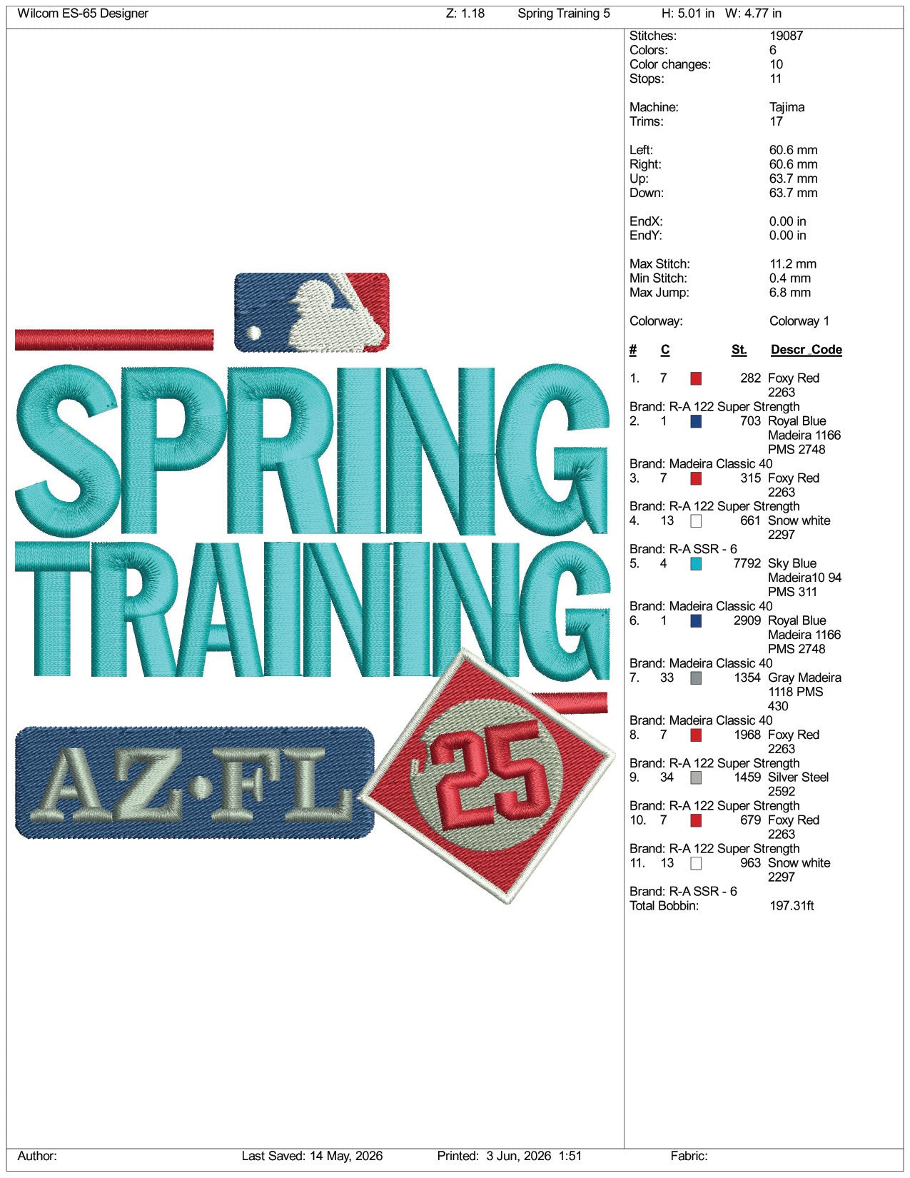 Spring Training 25 Logo Embroidery Design Files - 3 Size's