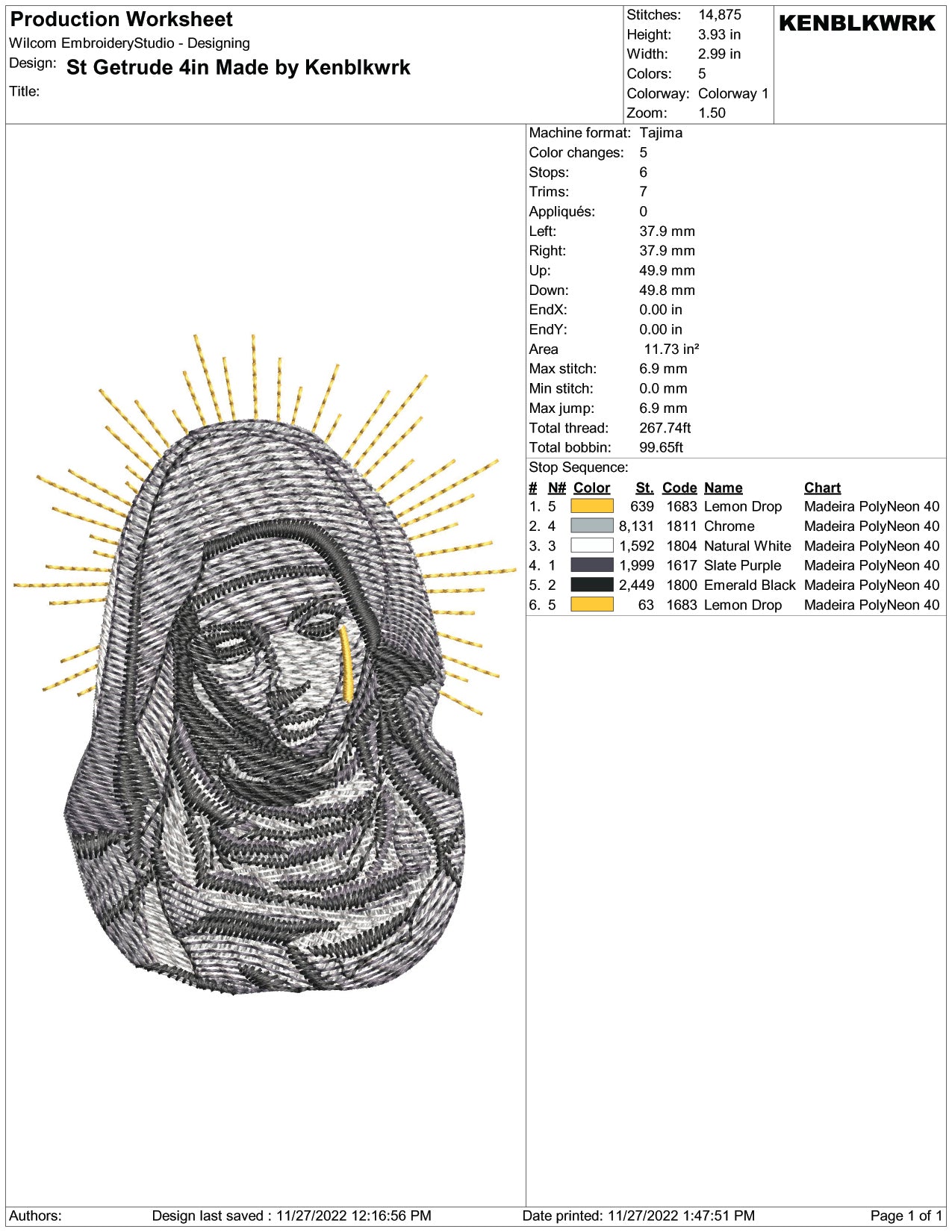 St Getrude Embroidery Design Files - 2 Size's