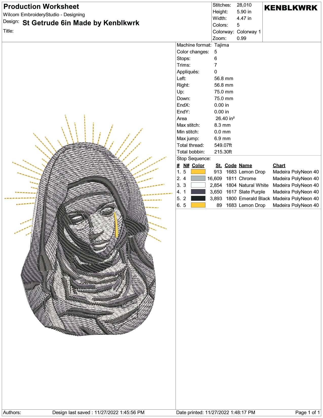 St Getrude Embroidery Design Files - 2 Size's