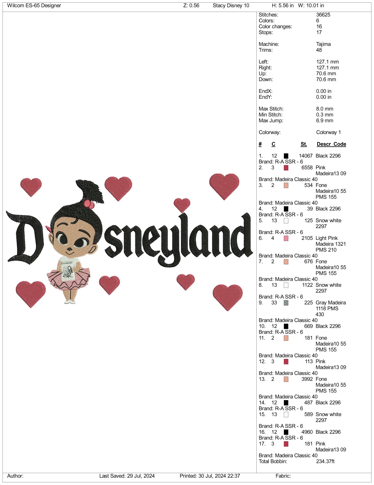 Staci Disneyland Embroidery Design Files - 3 Size's