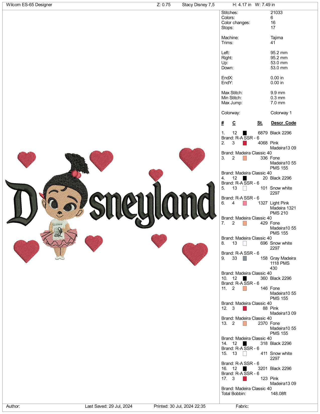 Staci Disneyland Embroidery Design Files - 3 Size's