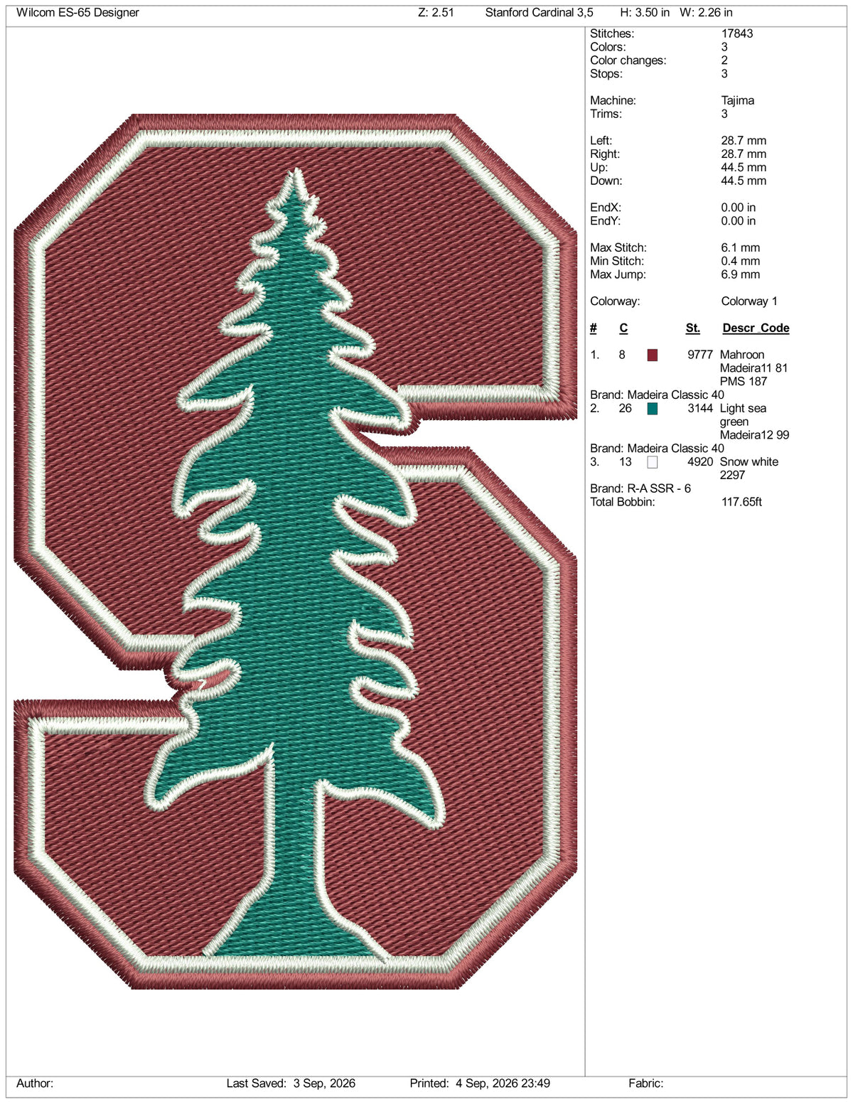 Stanford Cardinal Logo Embroidery Design Files - 3 Size's