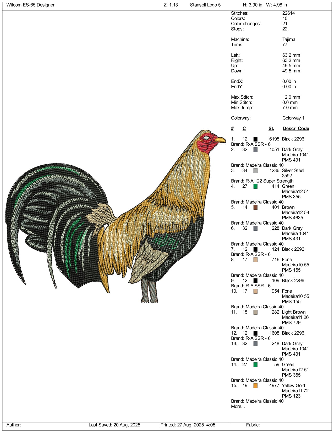 Hen v2 Embroidery Design Files - 3 Size's