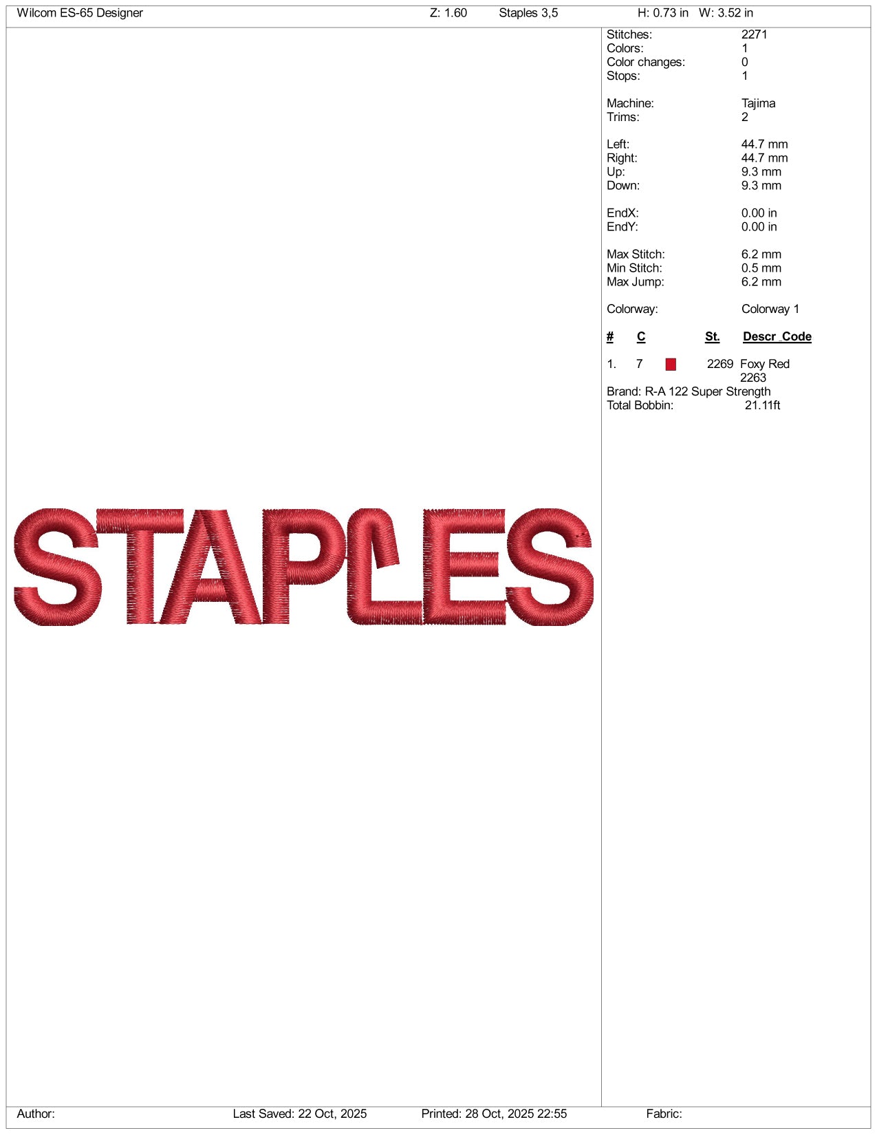 Staples Logo Embroidery Design Files - 4 Size's