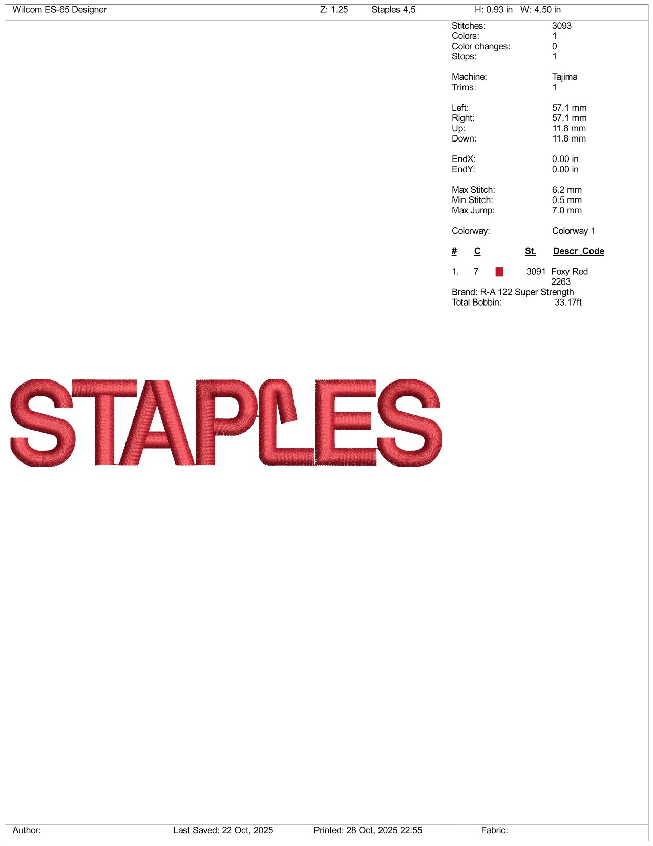 Staples Logo Embroidery Design Files - 4 Size's