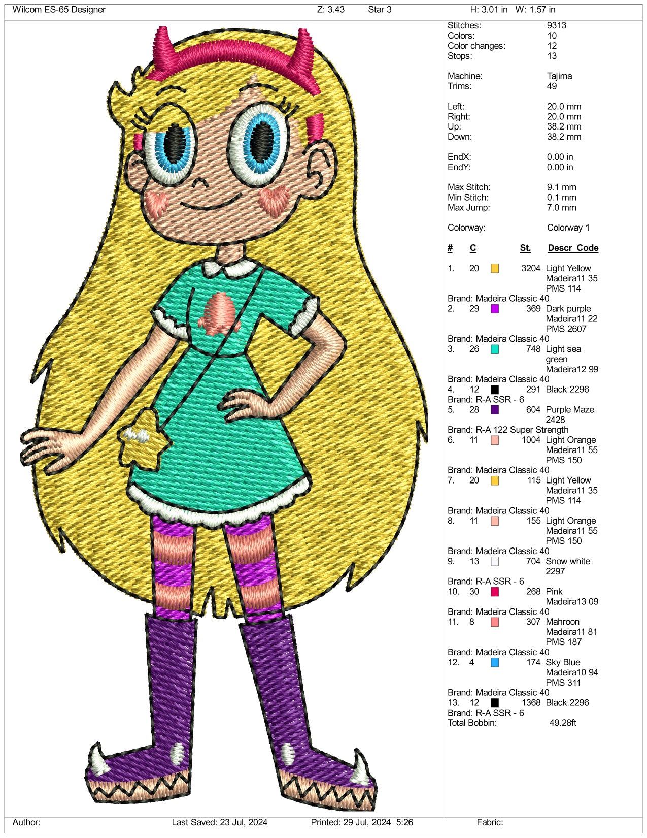 Star Butterfly Embroidery Design Files - 3 Size's