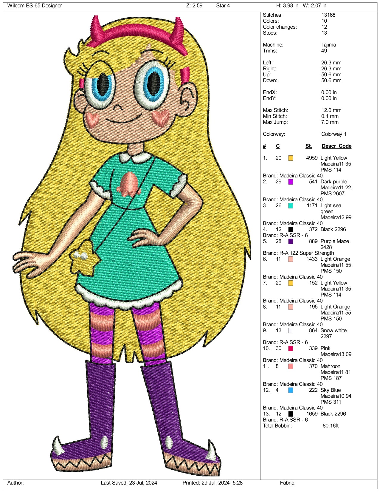 Star Butterfly Embroidery Design Files - 3 Size's