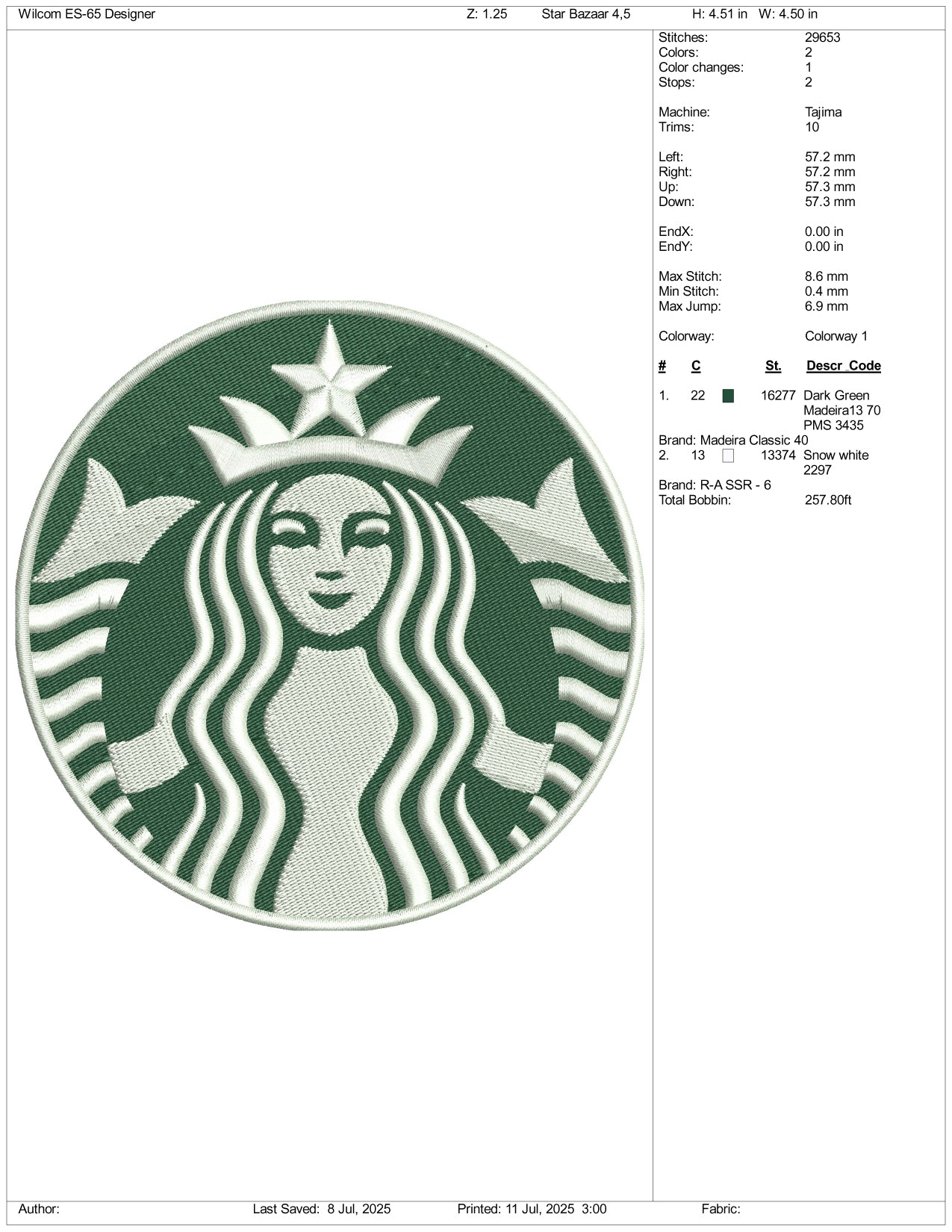 Starbucks Logo Embroidery Design Files - 3 Size's