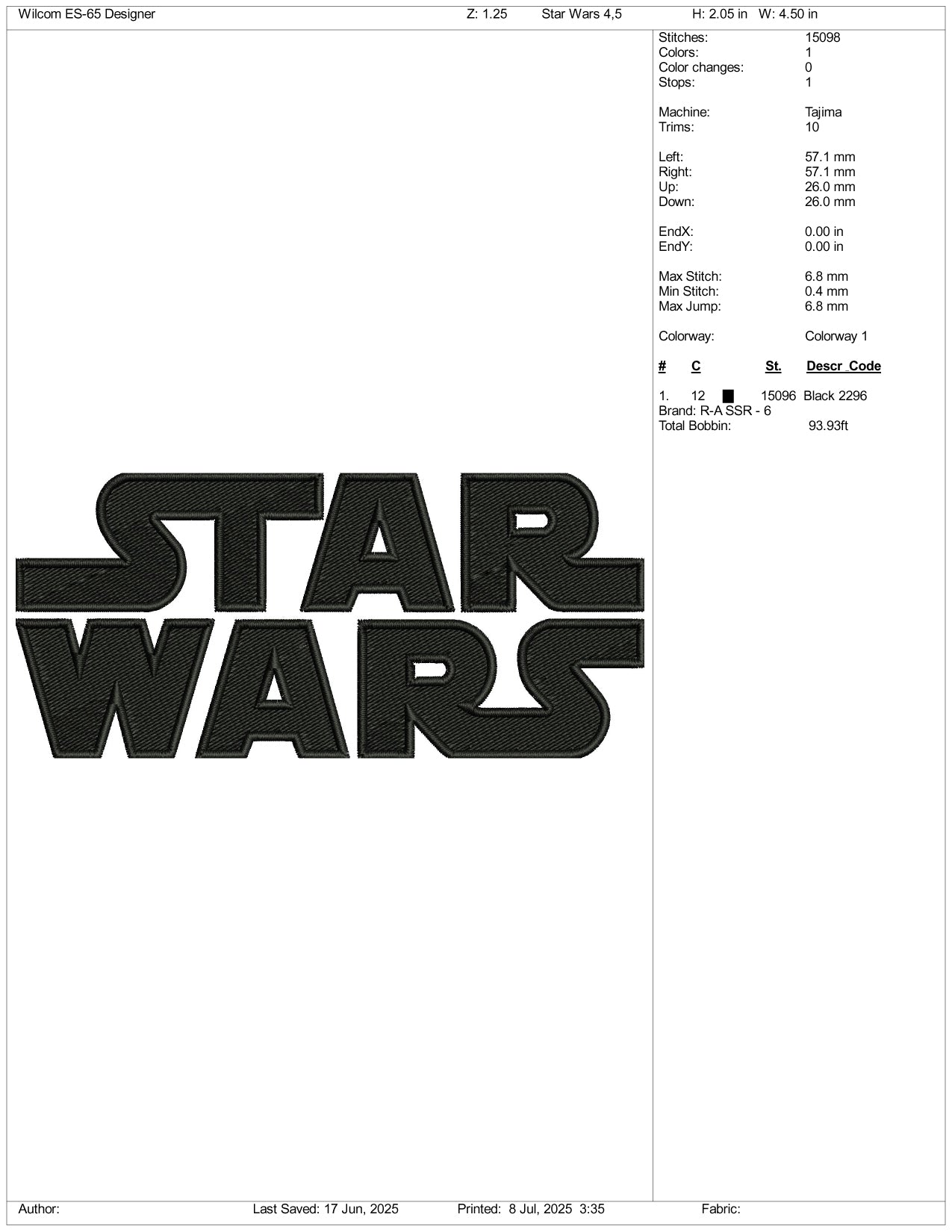 Star Wars Logo Embroidery Design Files - 3 Size's