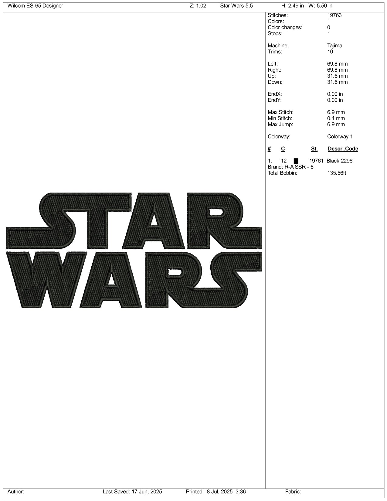Star Wars Logo Embroidery Design Files - 3 Size's