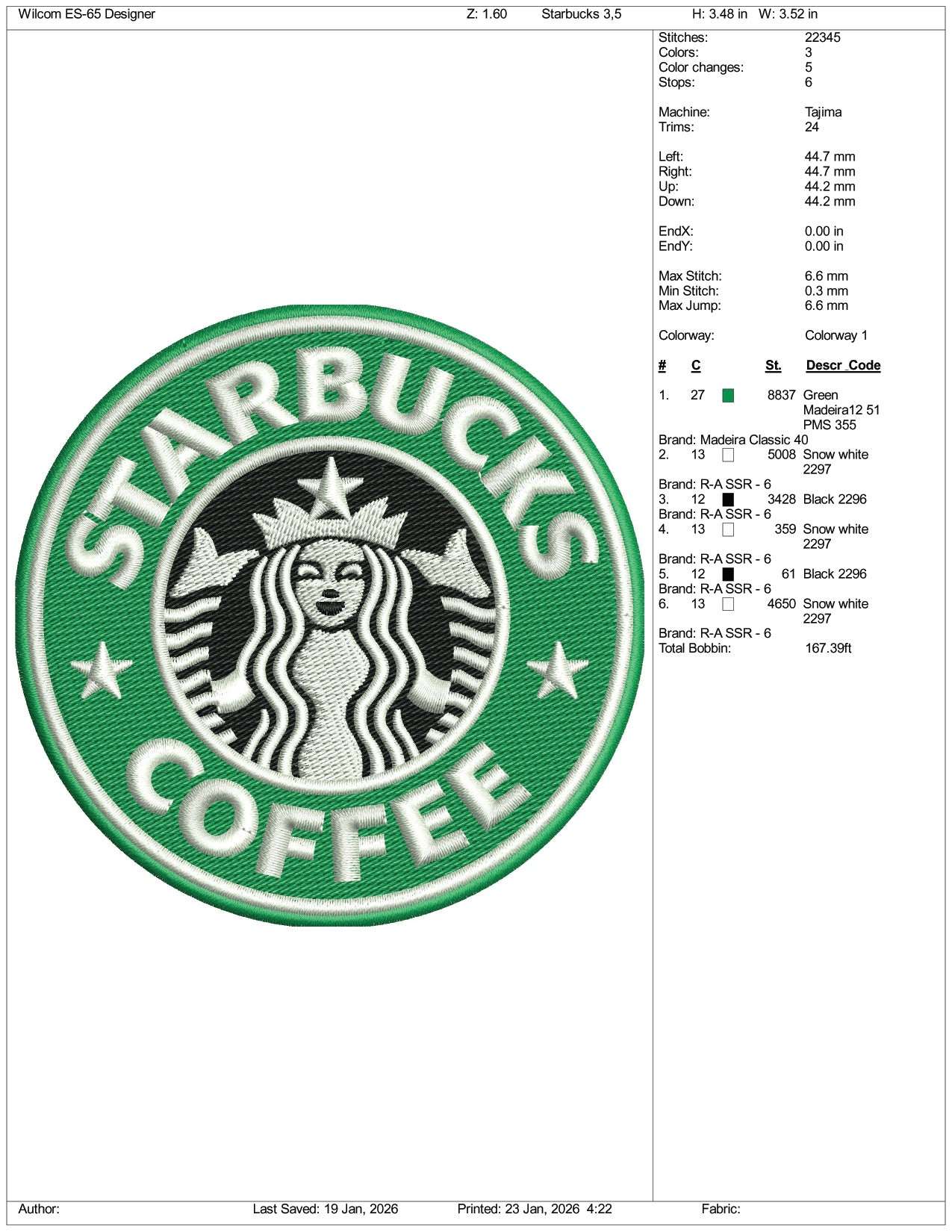 Starbucks Coffee Logo Embroidery Design Files - 3 Size's