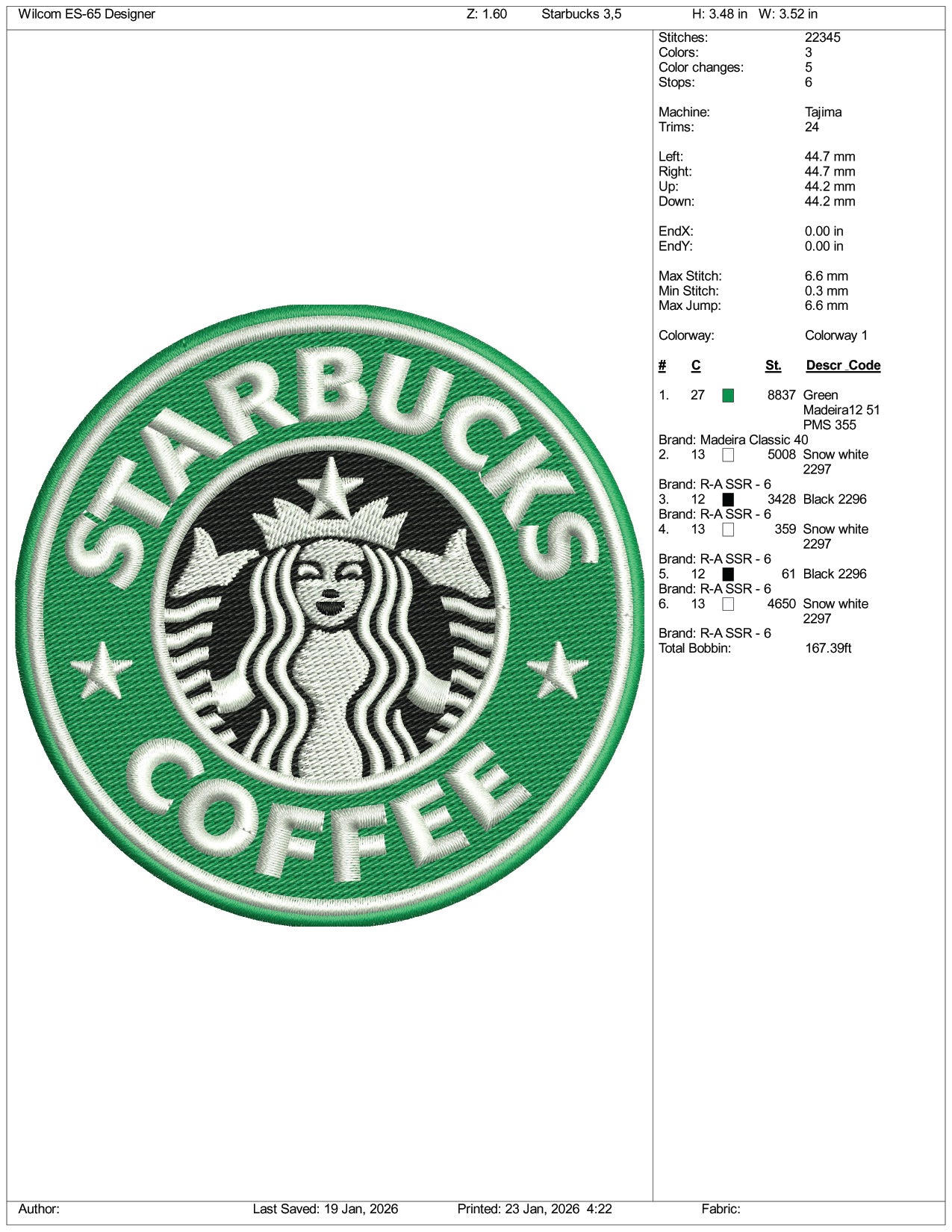 Starbucks Coffee Logo Embroidery Design Files - 3 Size's