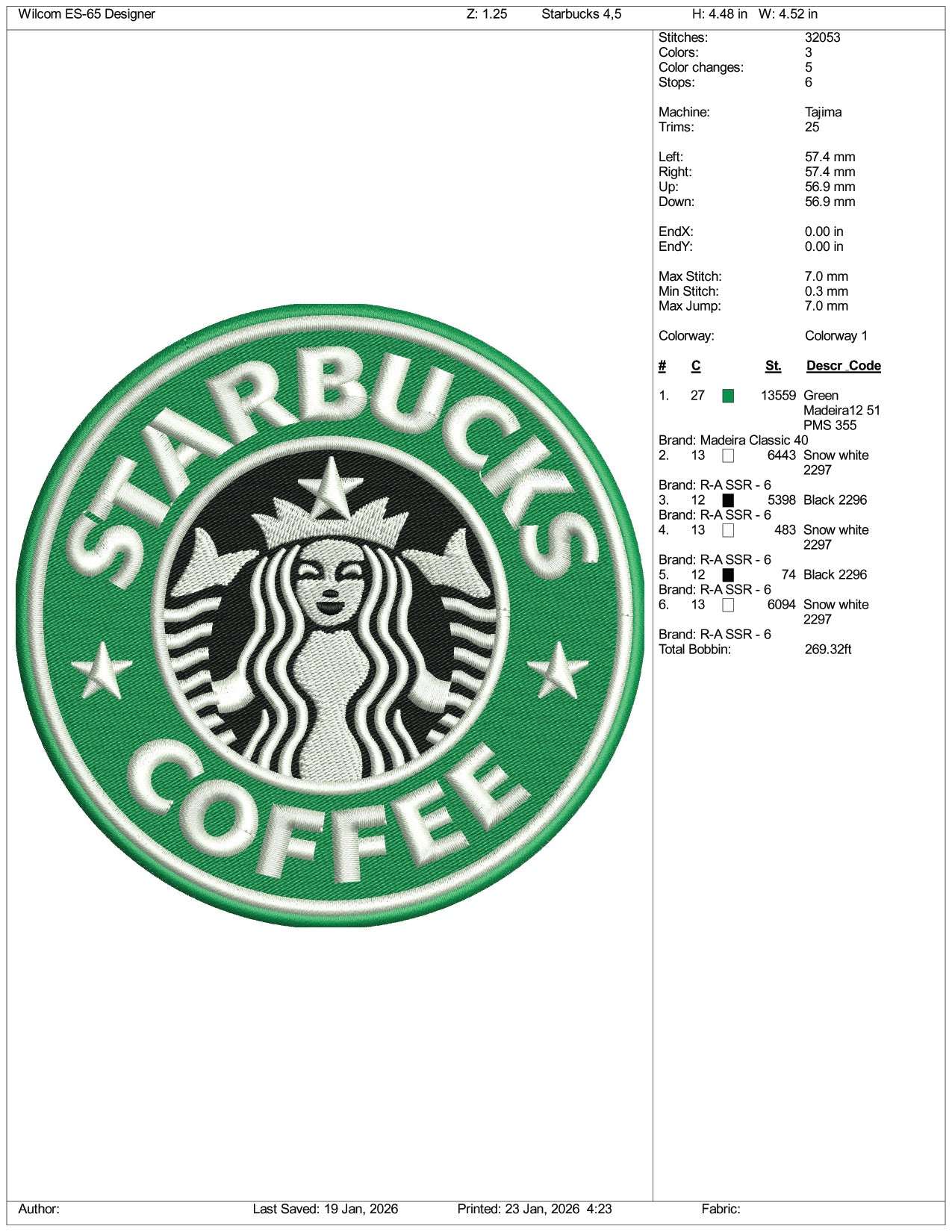 Starbucks Coffee Logo Embroidery Design Files - 3 Size's