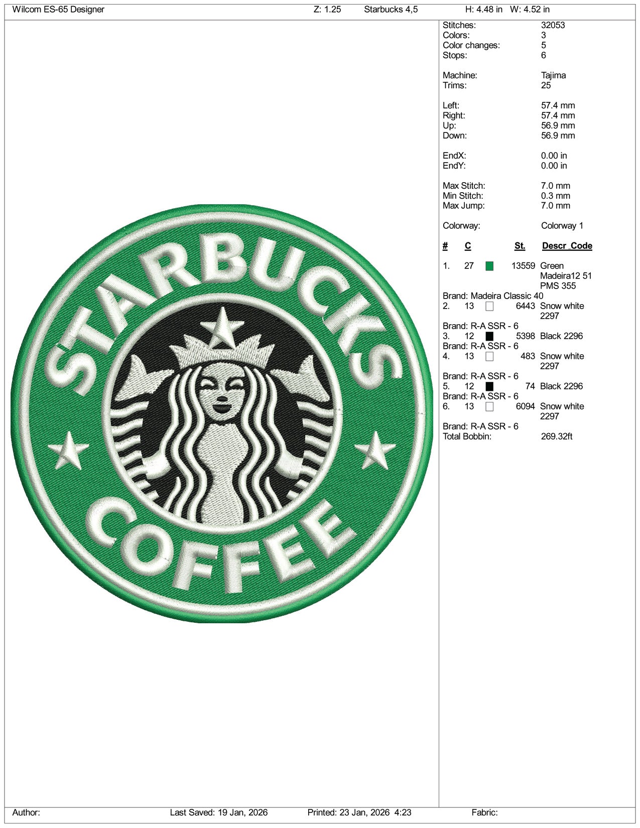 Starbucks Coffee Logo Embroidery Design Files - 3 Size's