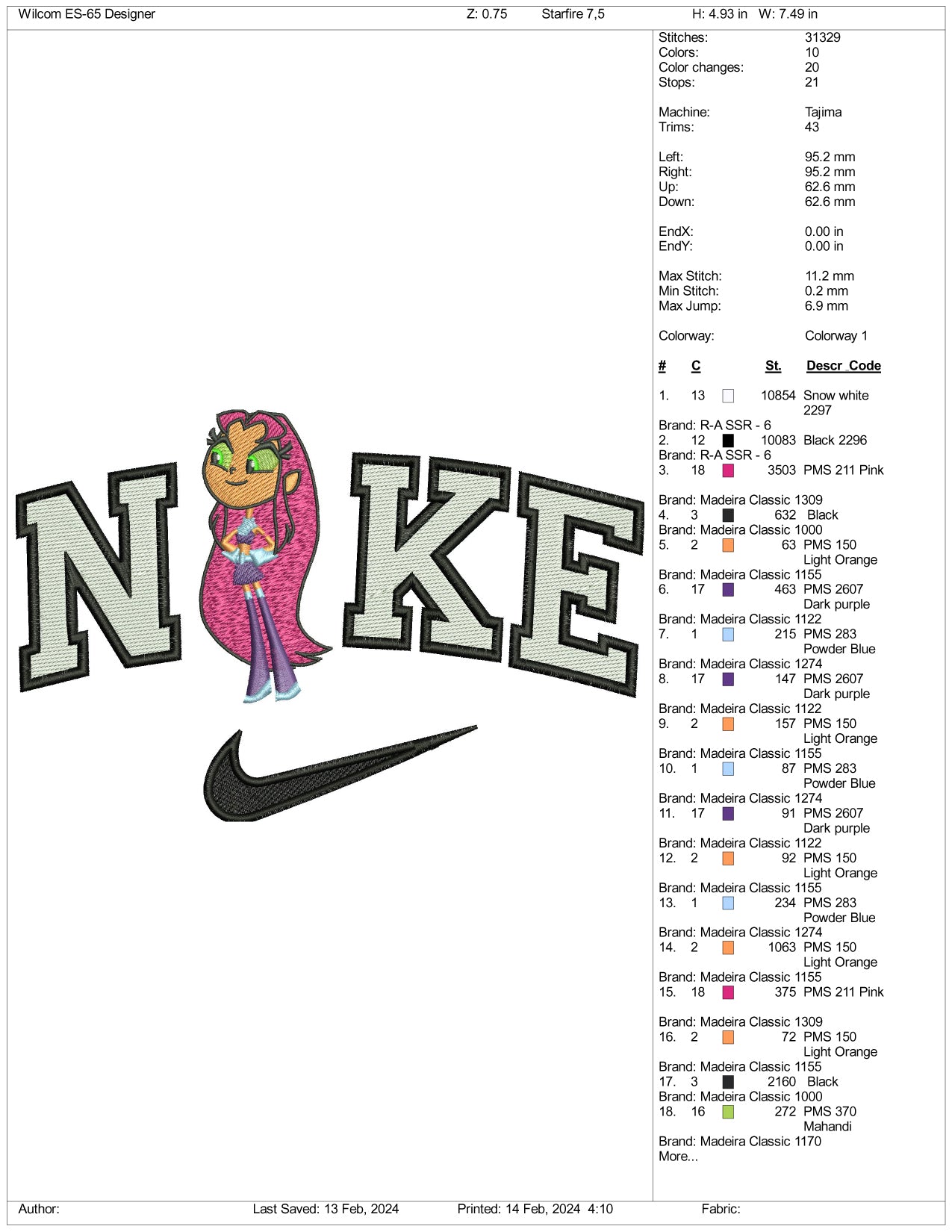 Nike Starfire Embroidery Design Files - 3 Size's