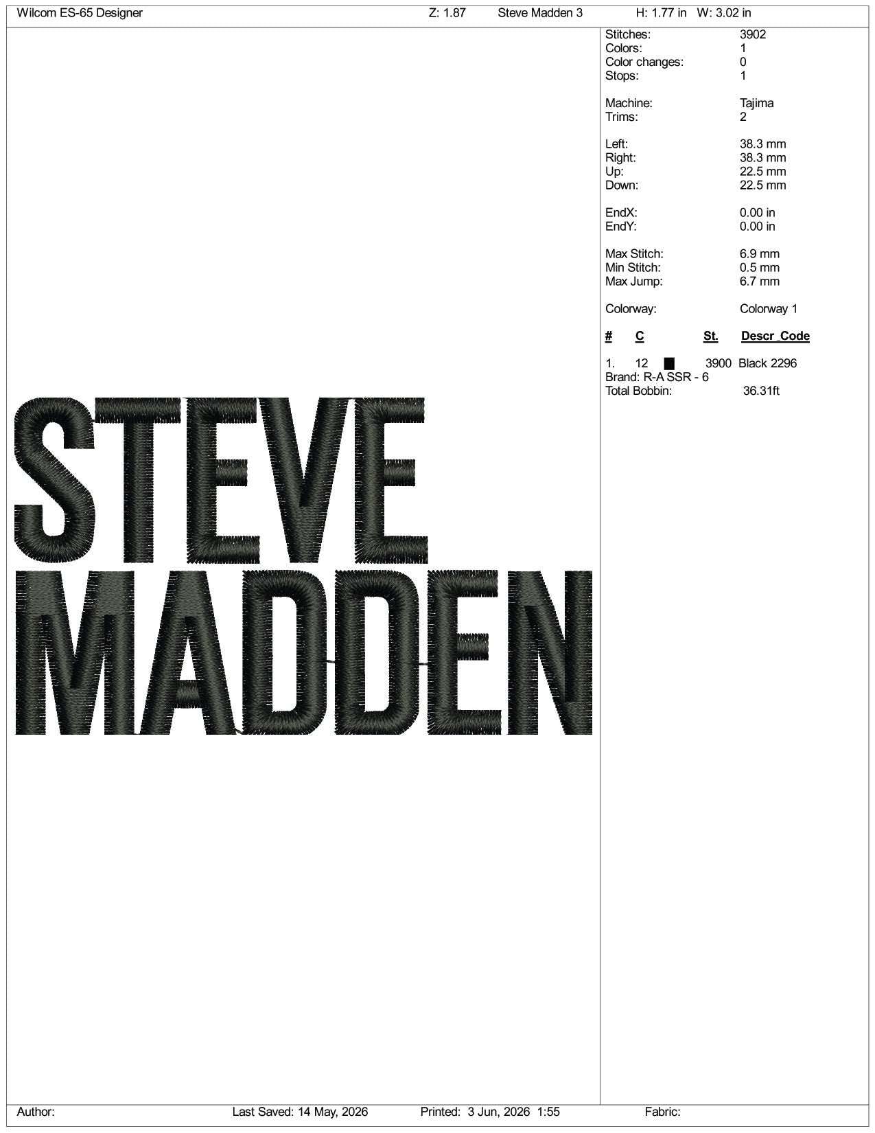 Steve Madden Logo Embroidery Design Files - 3 Size's
