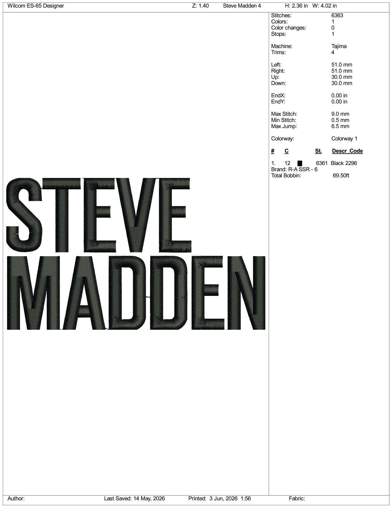 Steve Madden Logo Embroidery Design Files - 3 Size's
