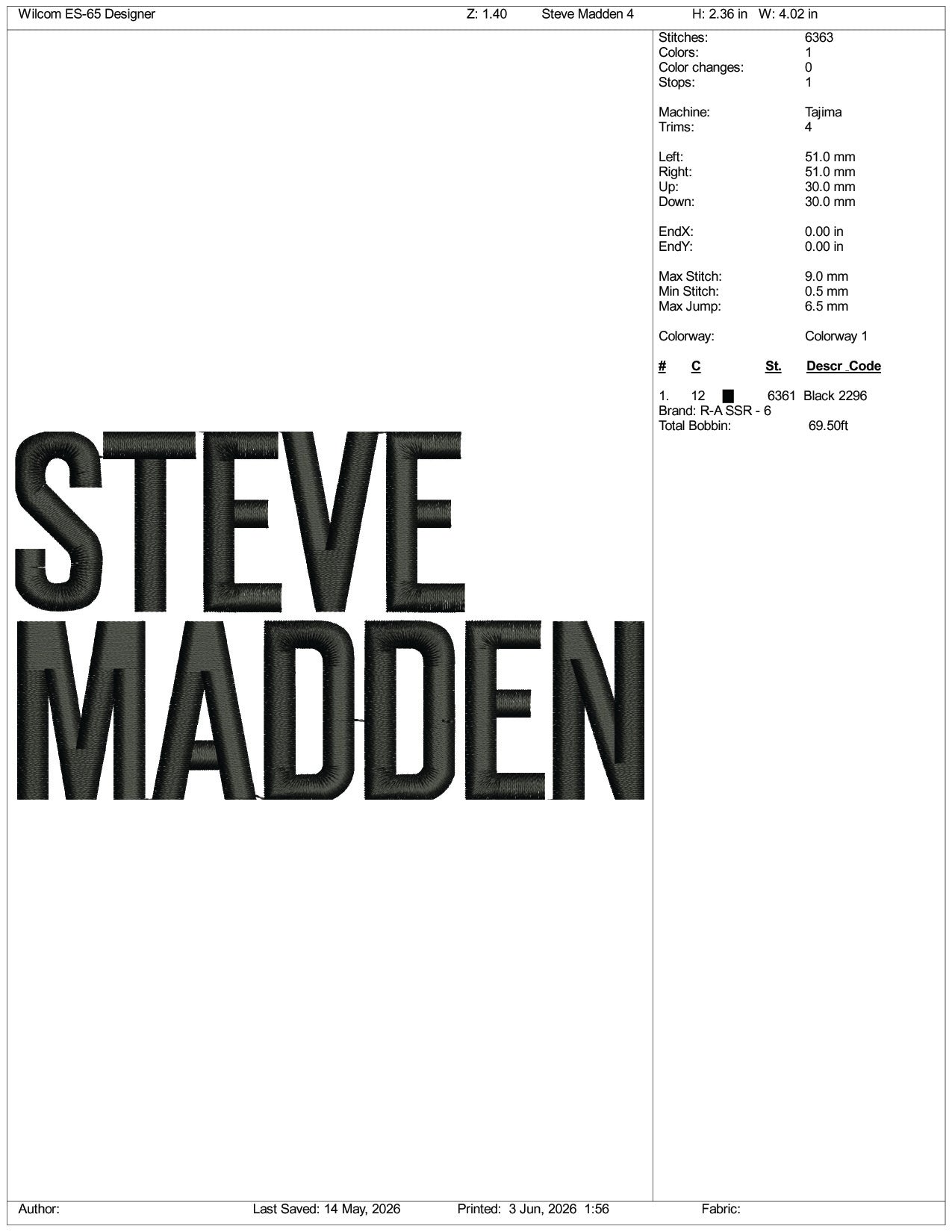 Steve Madden Logo Embroidery Design Files - 3 Size's