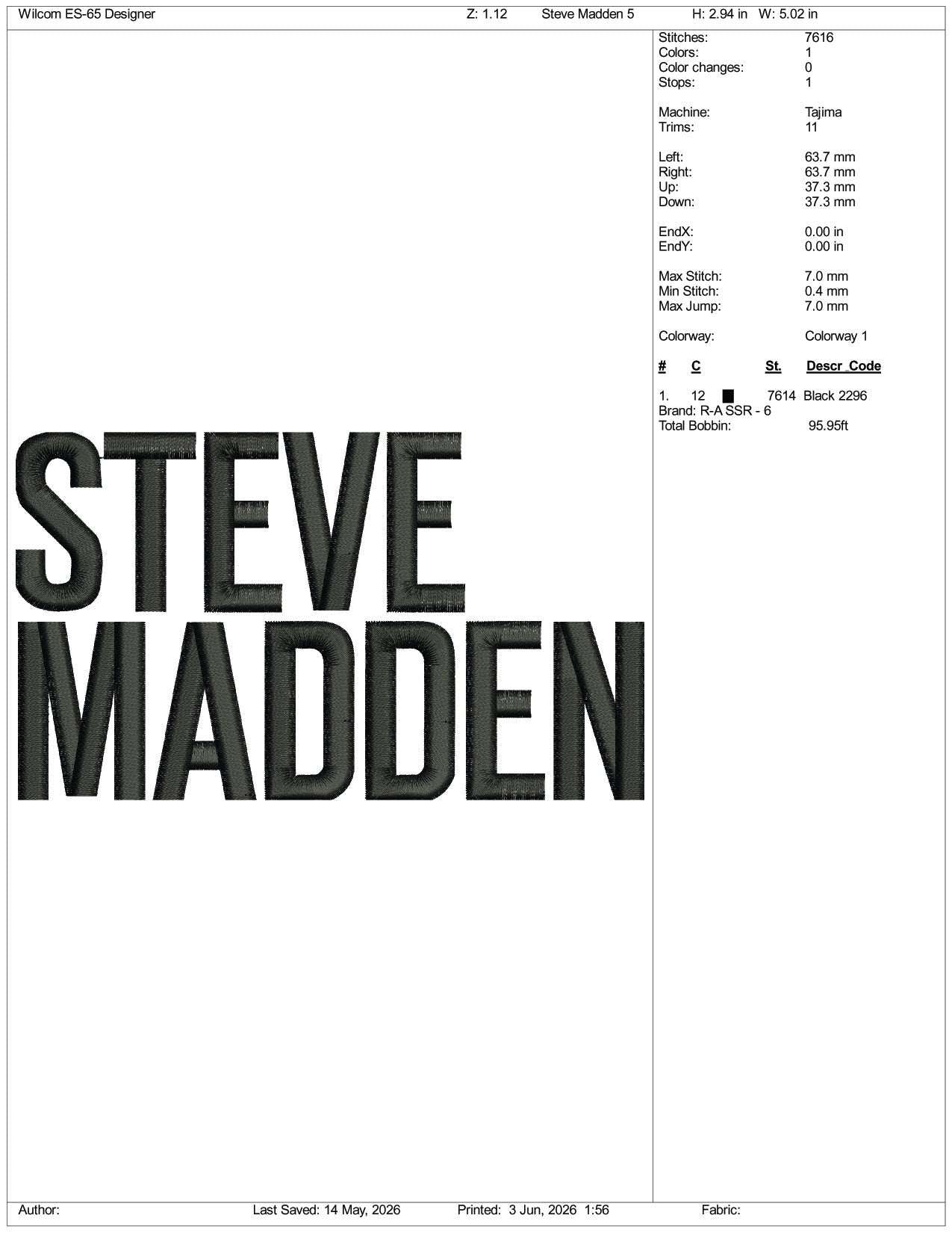 Steve Madden Logo Embroidery Design Files - 3 Size's