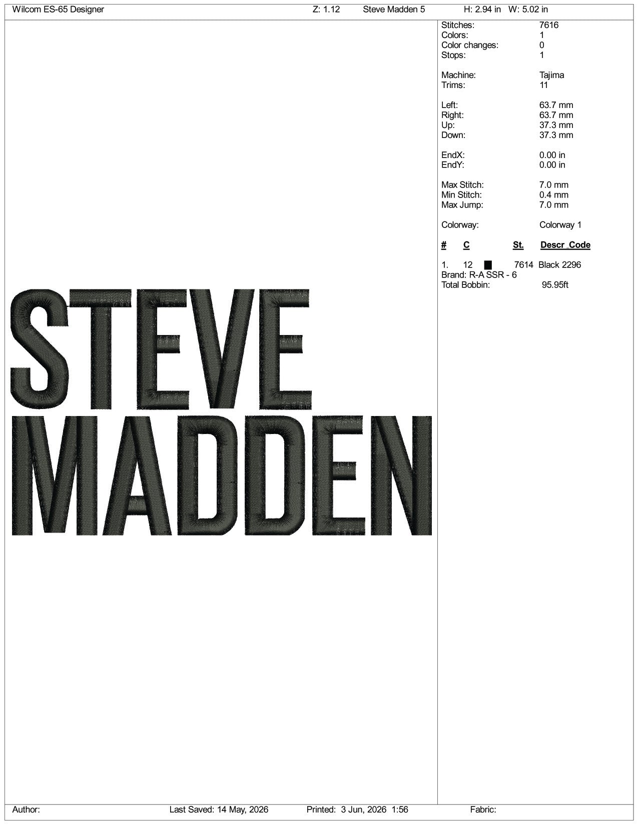 Steve Madden Logo Embroidery Design Files - 3 Size's