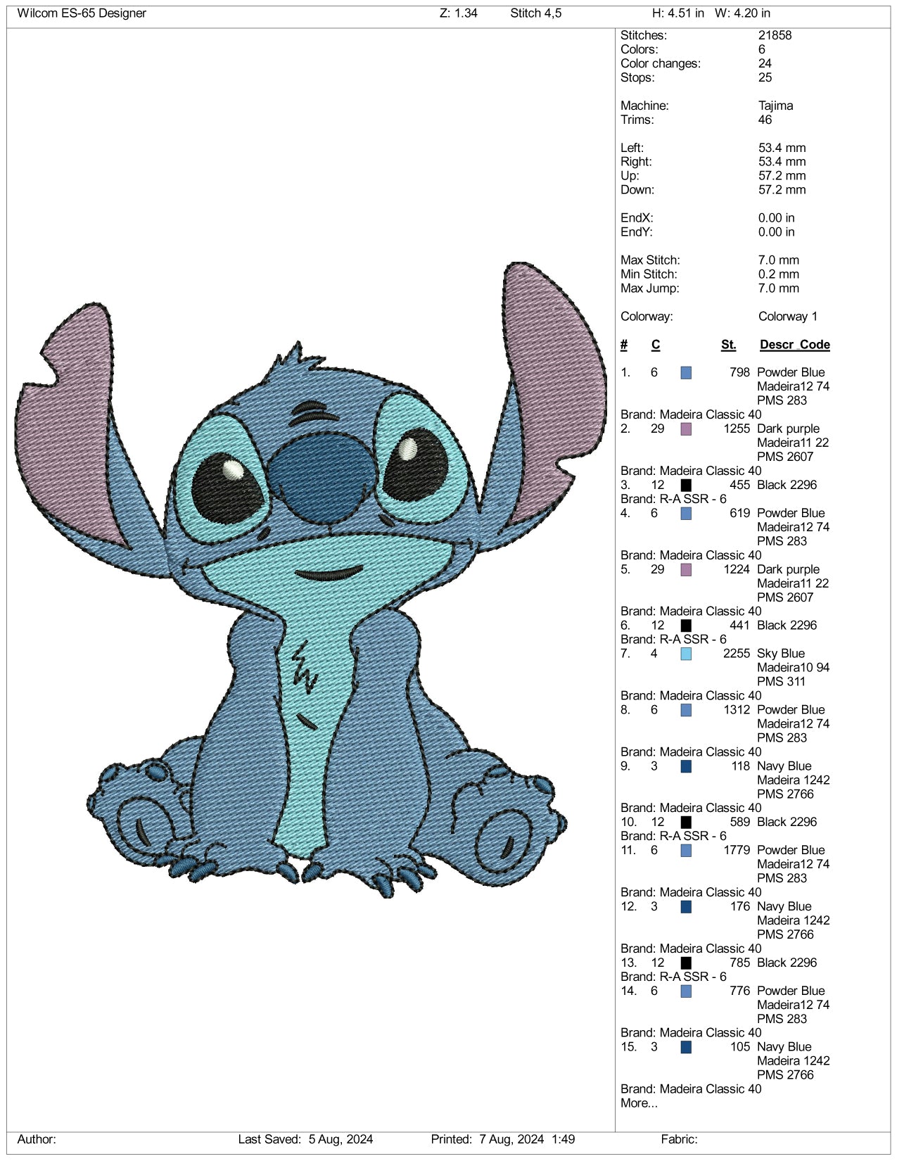 Stitch v3 Embroidery Design Files - 3 Size's