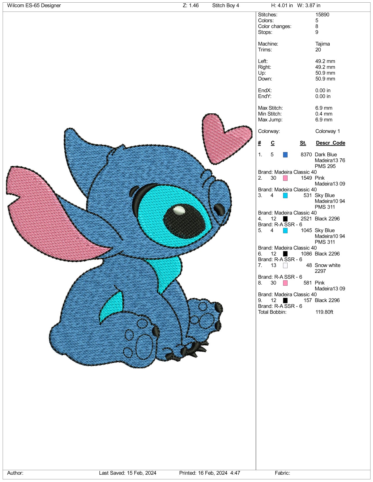 Stitch Embroidery Design Files - 3 Size's