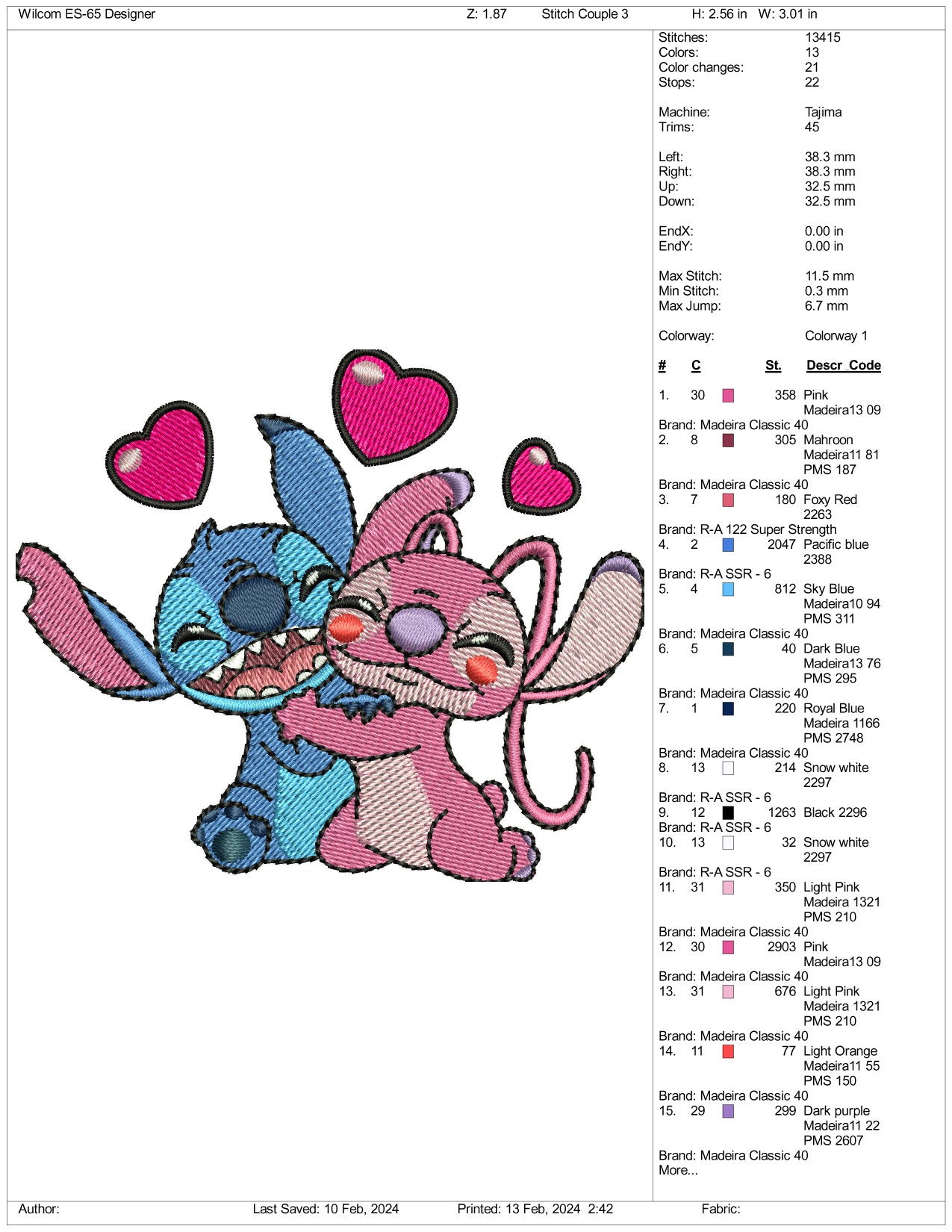 Stitch & Angel Embroidery Design Files - 3 Size's