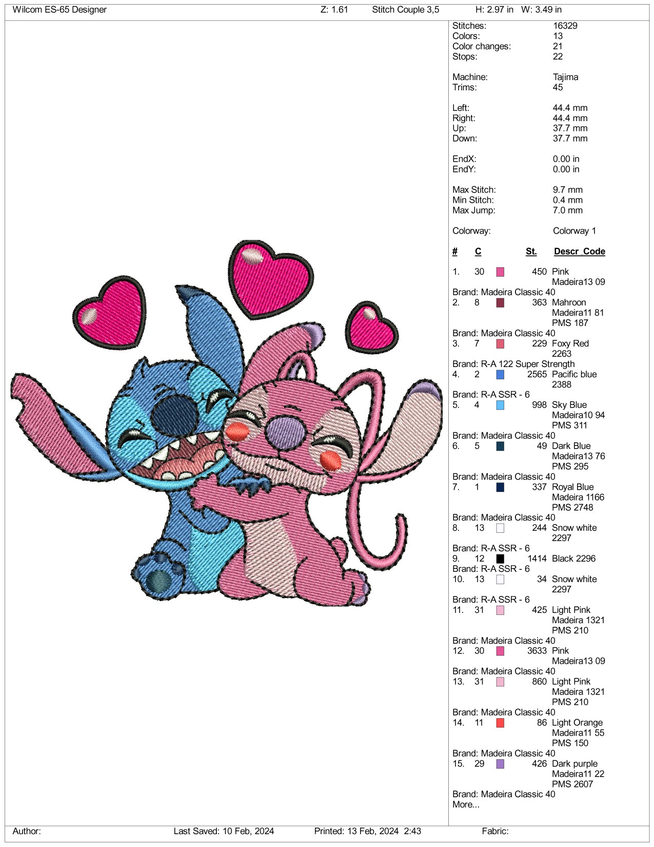 Stitch & Angel Embroidery Design Files - 3 Size's