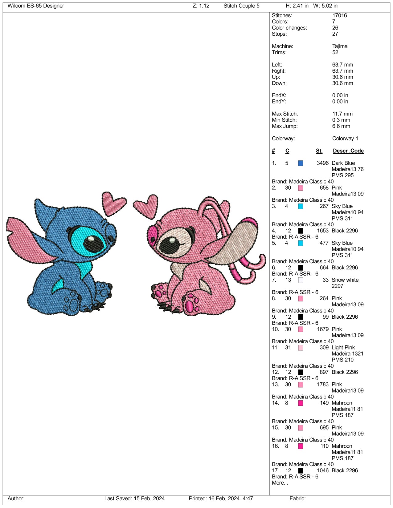 Stitch & Angel Embroidery Design Files - 3 Size's