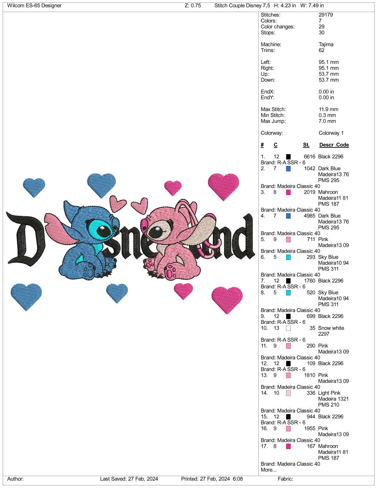 Stitch Angel Disneyland Embroidery Design Files - 3 Size's