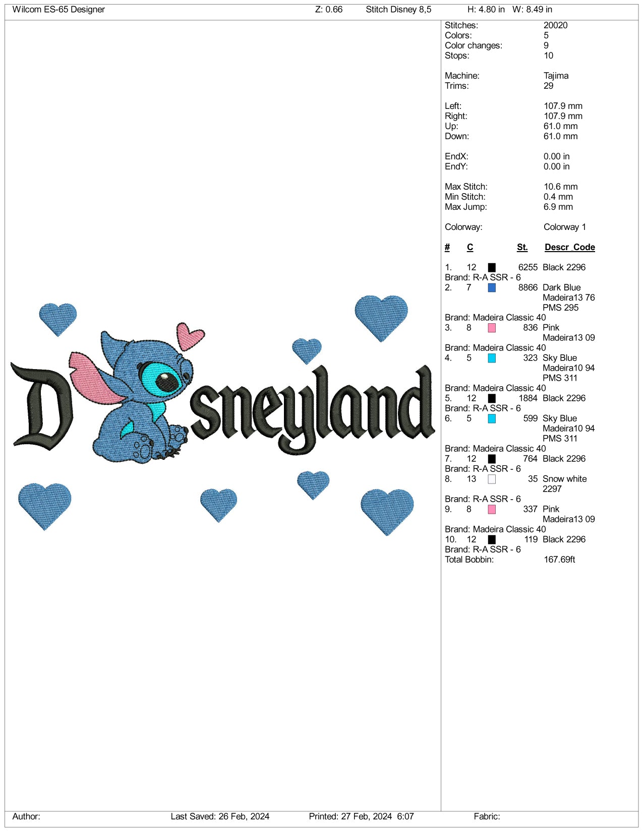 Stitch Disneyland Embroidery Design Files - 3 Size's