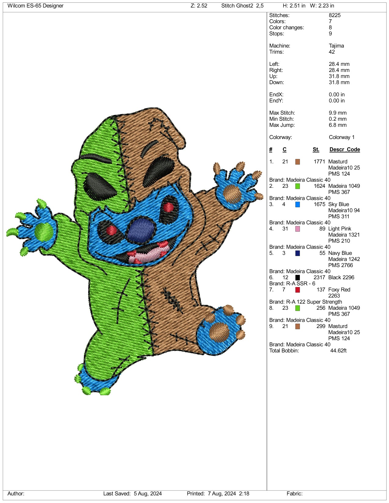 Stitch Boogeyman v2 Embroidery Design Files - 3 Size's