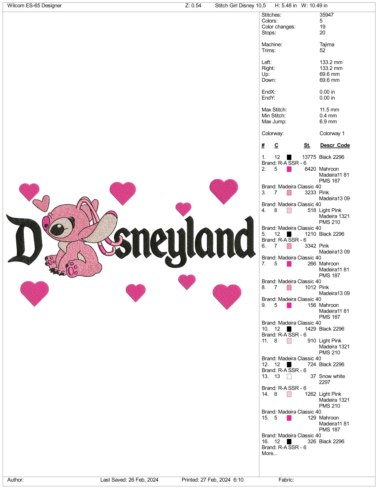 Angel Disneyland Embroidery Design Files - 3 Size's