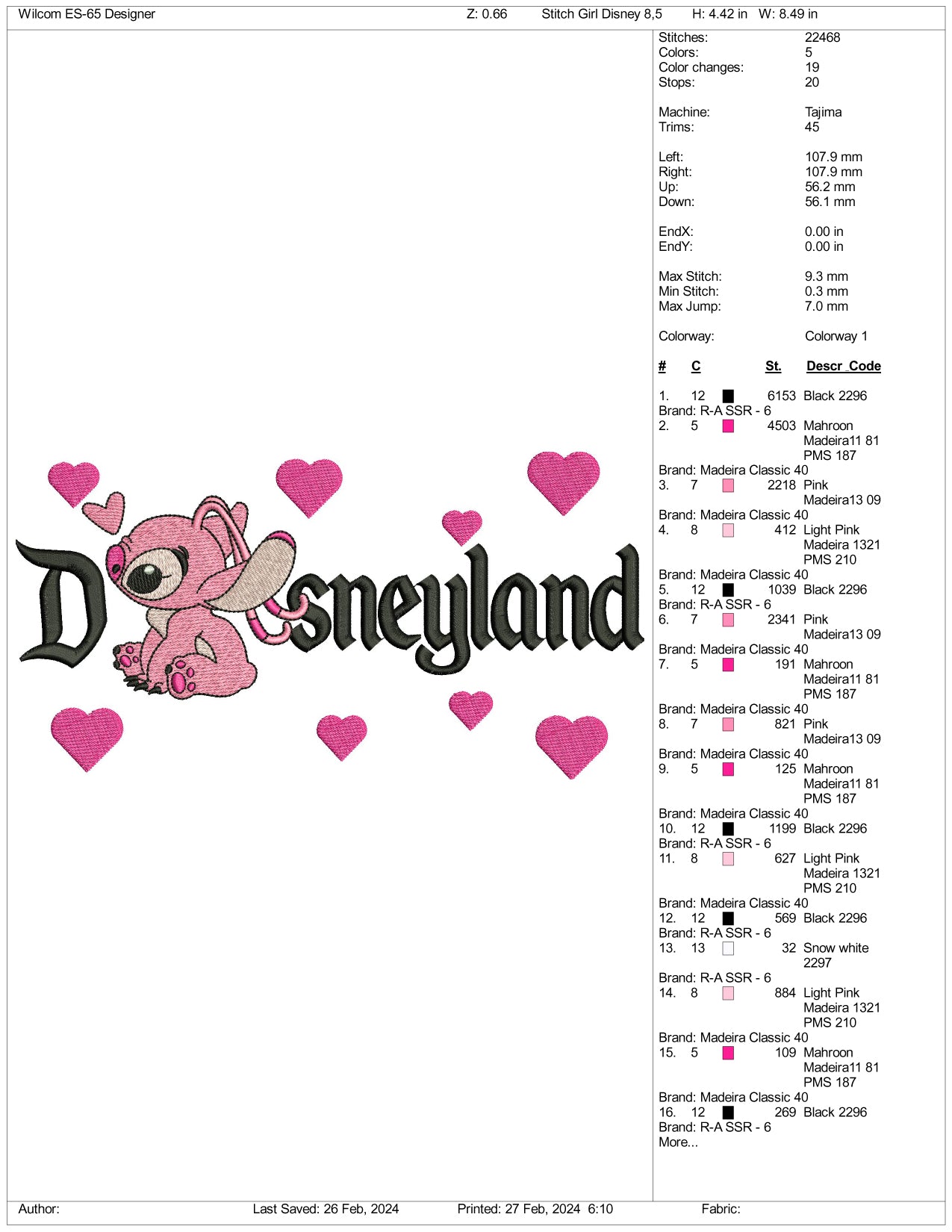 Angel Disneyland Embroidery Design Files - 3 Size's