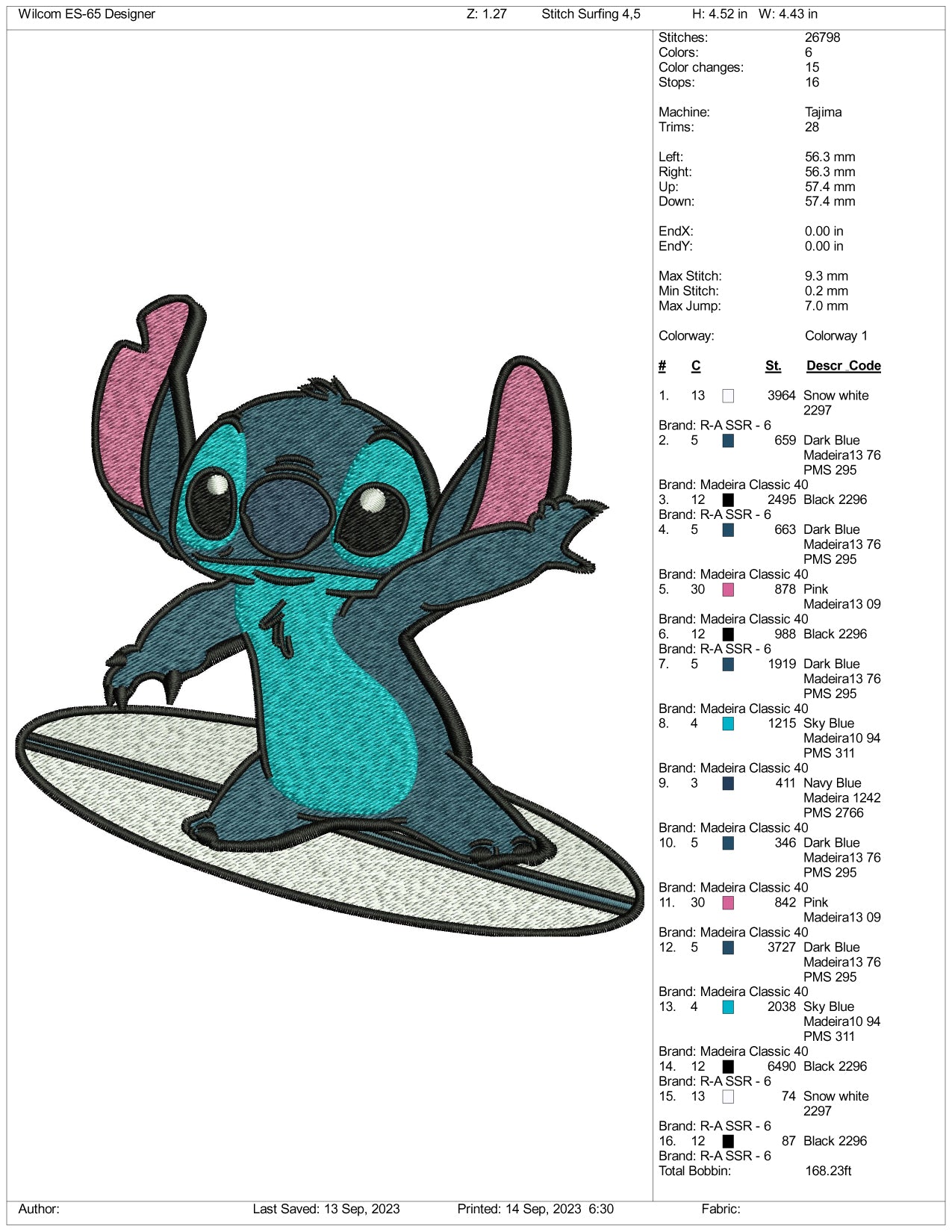 Stitch on a Surfboard Embroidery Design Files - 3 Size's