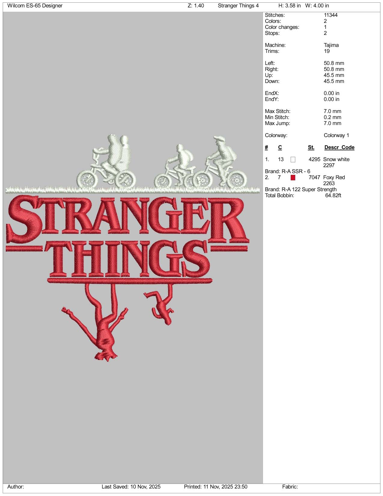 Stranger Things v2 Embroidery Design Files - 5 Size's