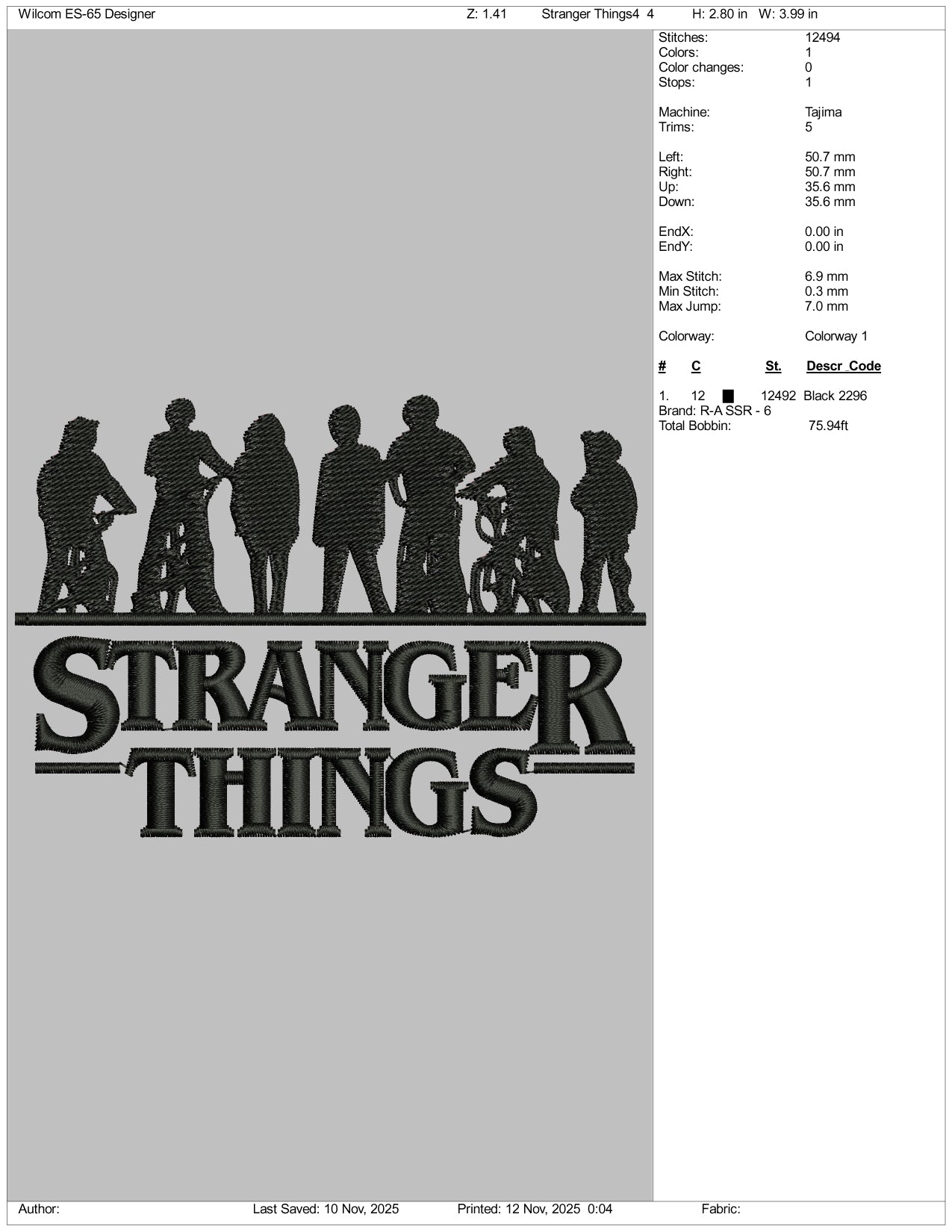 Stranger Things v4 Embroidery Design Files - 5 Size's