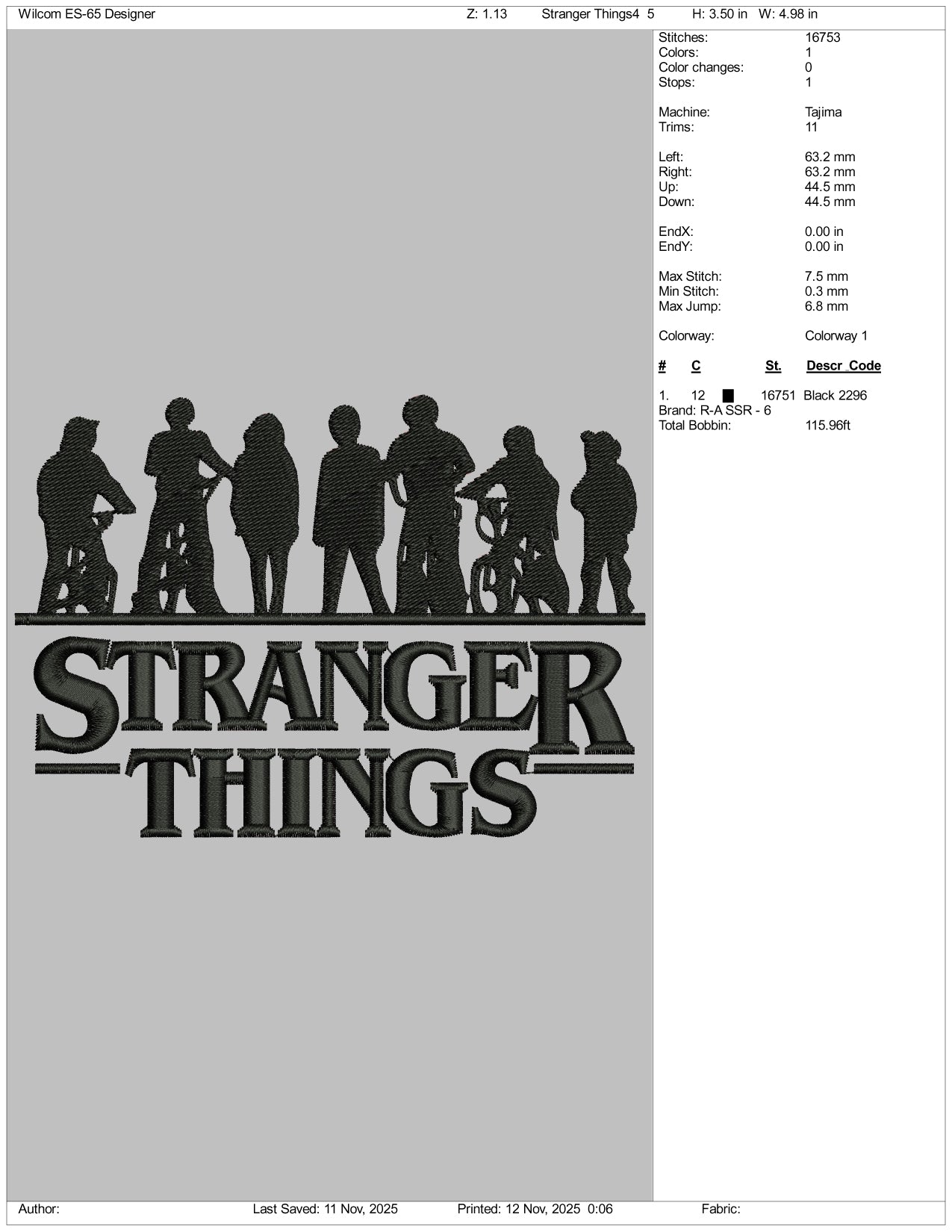 Stranger Things v4 Embroidery Design Files - 5 Size's