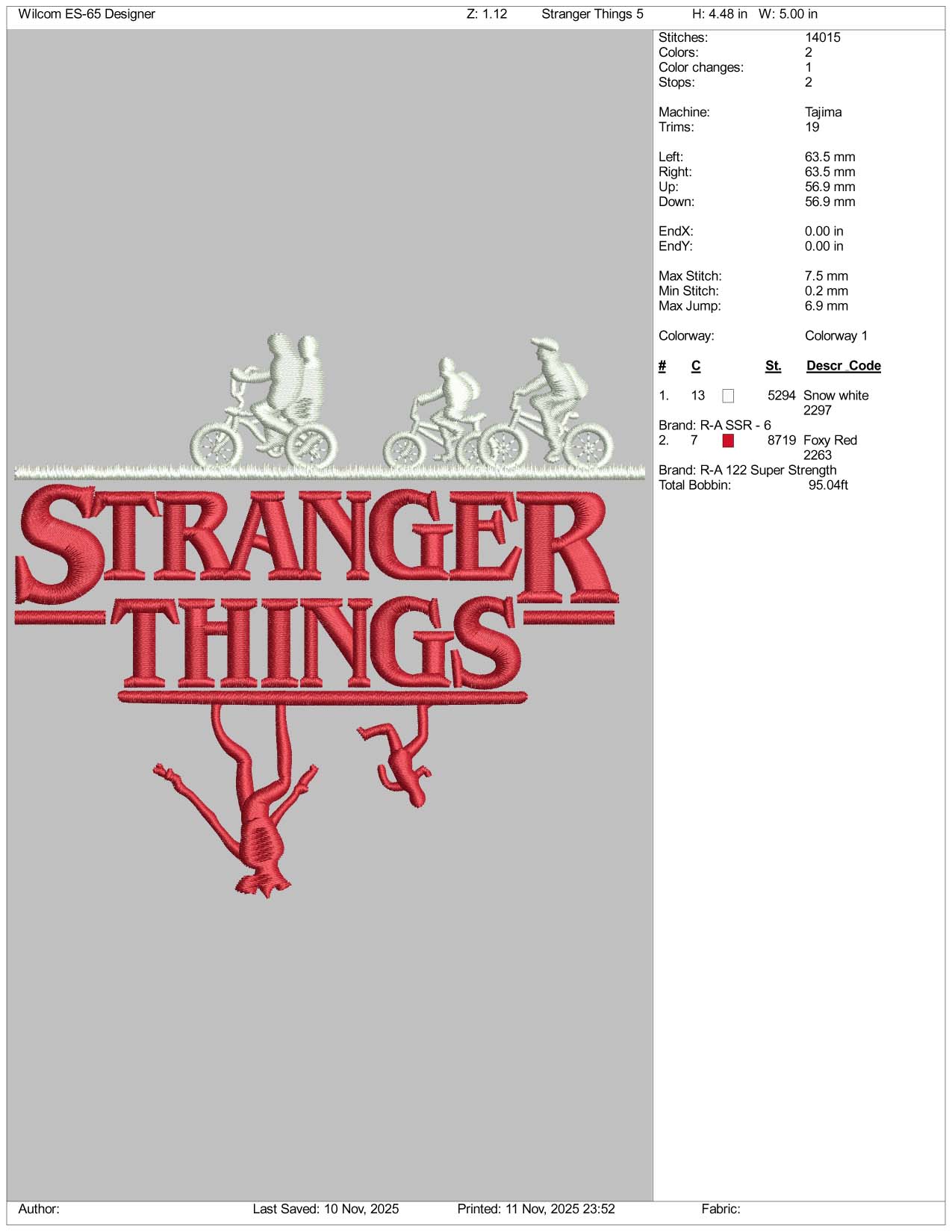Stranger Things v2 Embroidery Design Files - 5 Size's