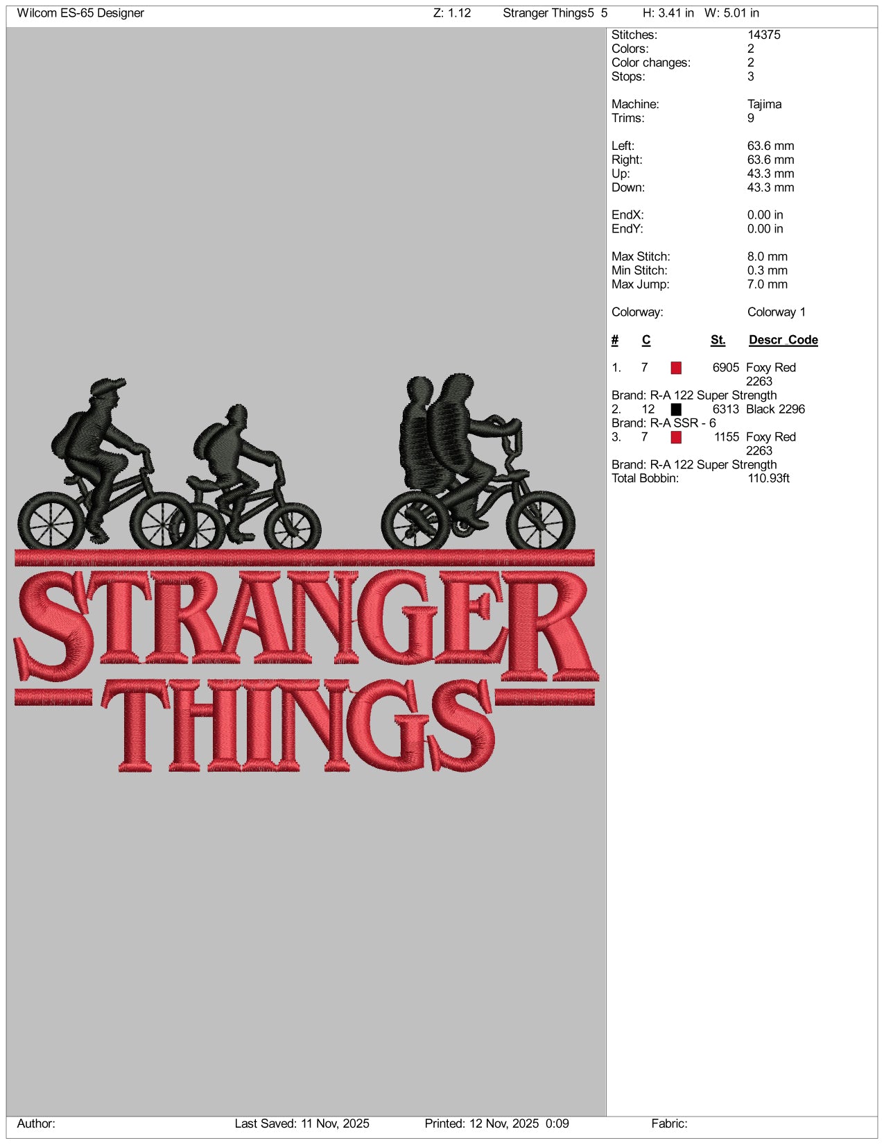 Stranger Things v5 Embroidery Design Files - 5 Size's