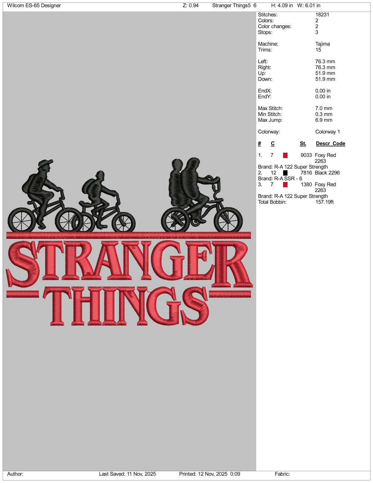 Stranger Things v5 Embroidery Design Files - 5 Size's