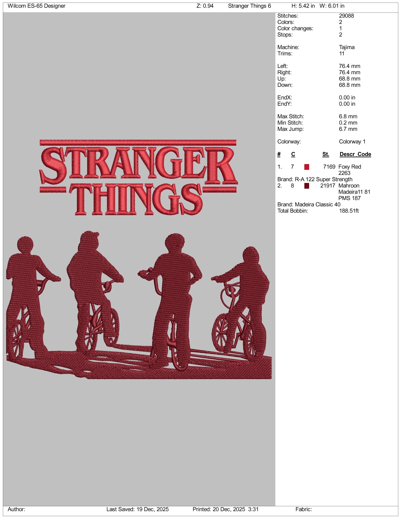Stranger Things v6 Embroidery Design Files - 3 Size's
