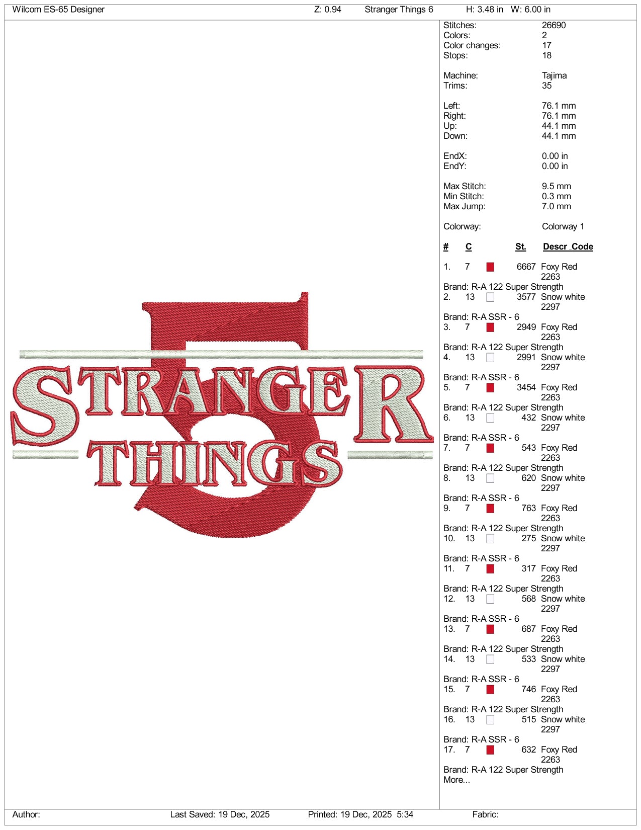 Stranger Things 5 Embroidery Design Files - 3 Size's
